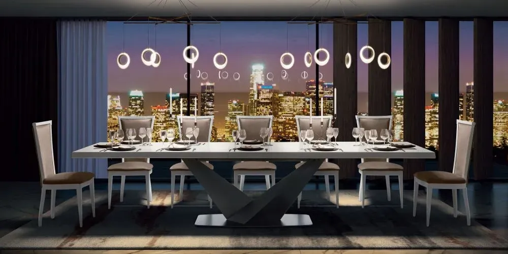 Modum Elite 6-8 Seater Extending Dining Table with V Base - Bianco Antico