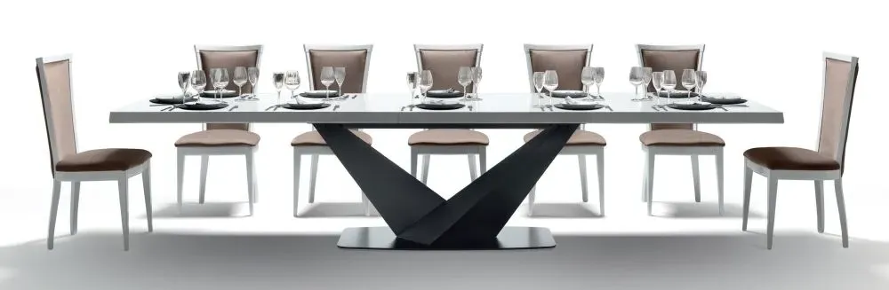 Modum Elite 6-8 Seater Extending Dining Table with V Base - Bianco Antico