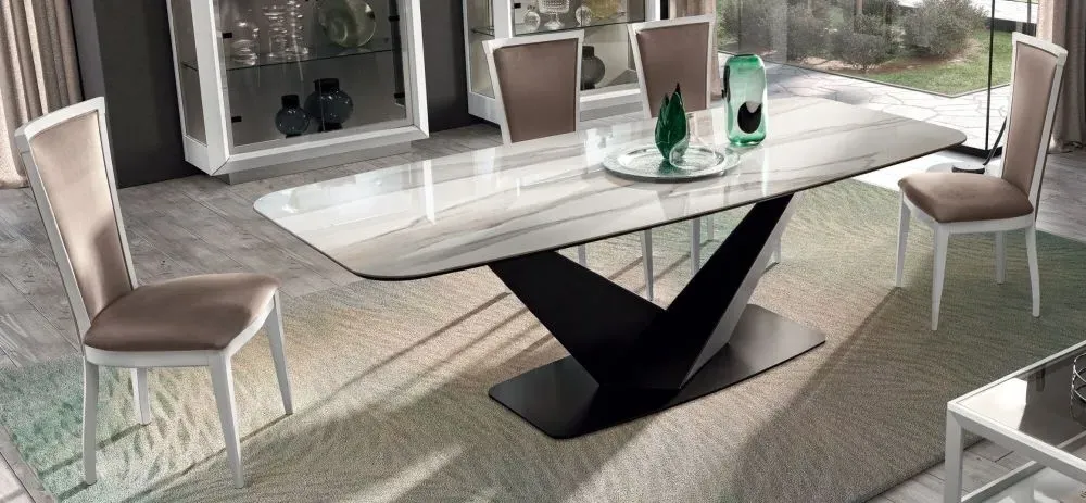 Modum Elite Bianco Antico 8-Seater Dining Table with V Base - Calcatta Gold