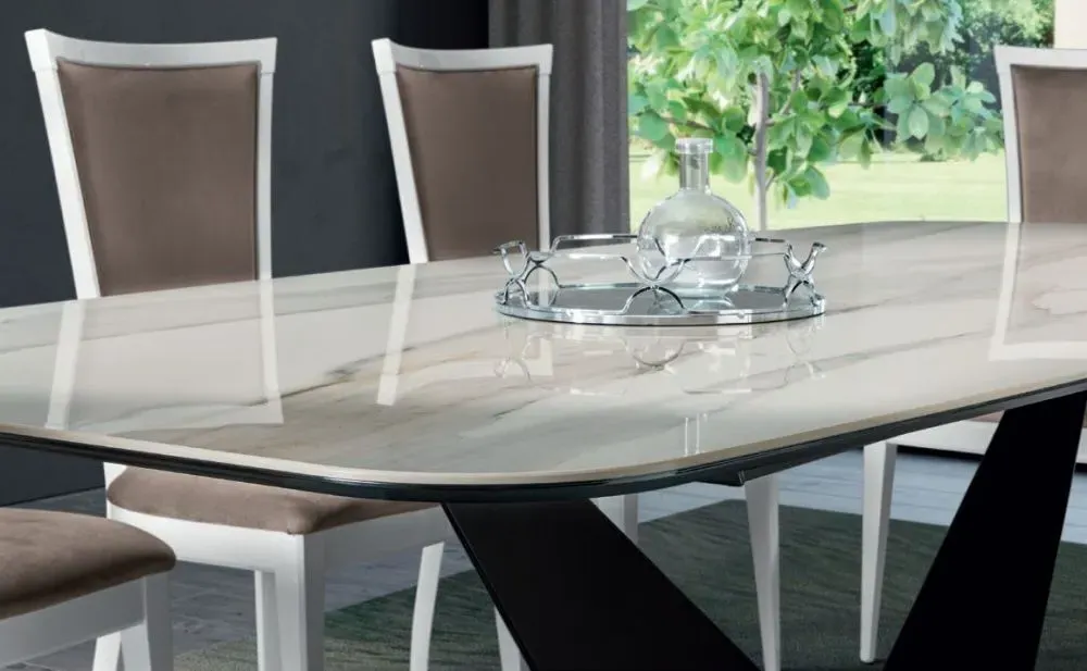 Modum Elite Bianco Antico 8-Seater Dining Table with V Base - Calcatta Gold