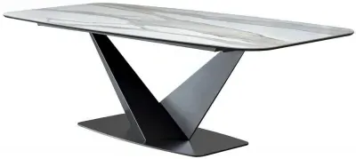 Modum Elite Bianco Antico 8-Seater Dining Table with V Base - Calcatta Gold