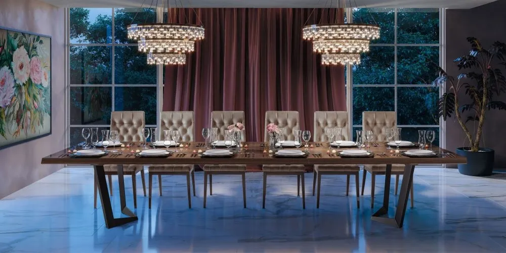 Modum Extending Dining Set with Capitonne Chairs - Patrician Walnut