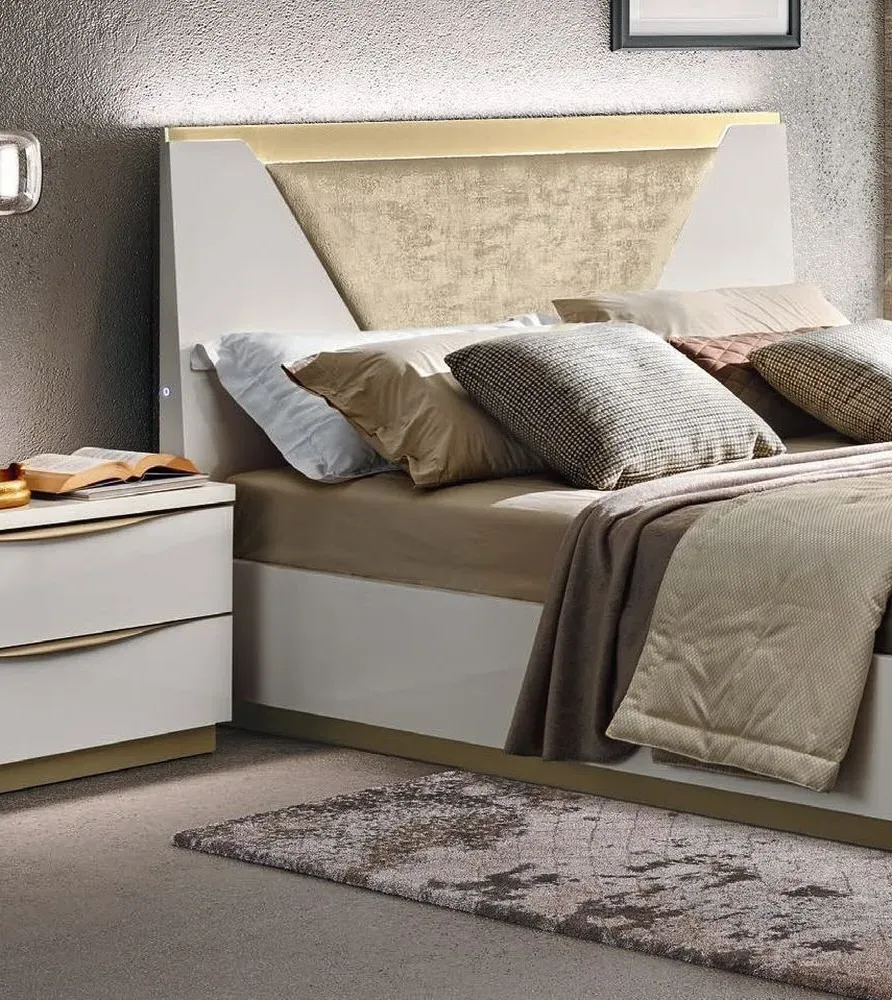 Modum Kharma Bed Frame with Cushion Headboard - White