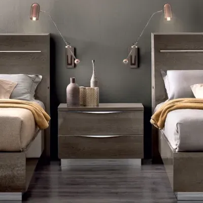 Modum Platinum 2 Drawer Bedside Cabinet - Silver Birch