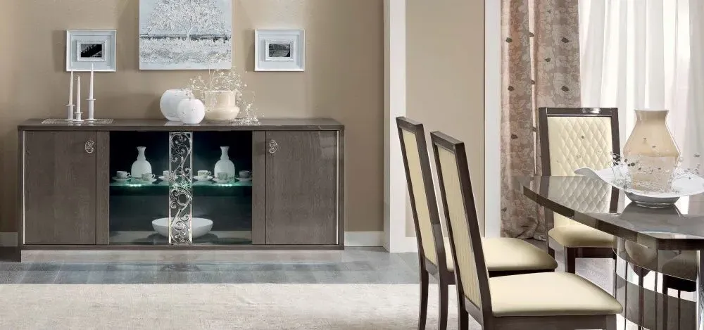 Modum Platinum Glass Door Buffet Sideboard - Silver Birch