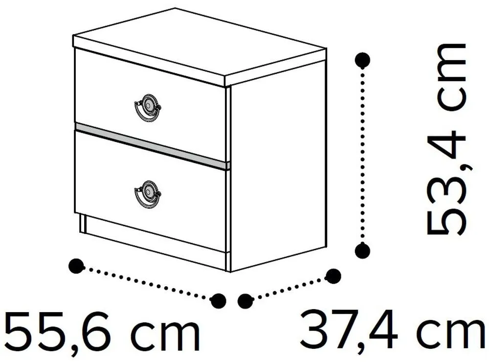 Nabucco 2 Drawer Bedside Cabinet - Silver Birch