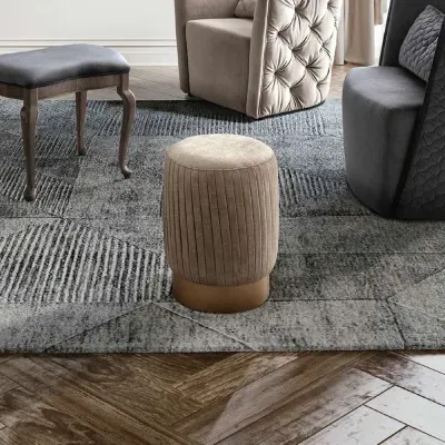 Nabucco Round Pouf - Beige, Italian Fabric image