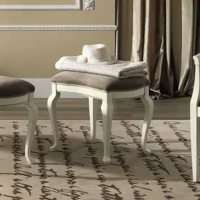 Nostalgia Padded Dressing Stool - Bianco Antico, Italian Leather image