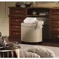 Nostalgia Round Leather Pouf - Ivory, Walnut