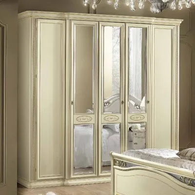 Siena 5 Door Wardrobe with Mirrors - Ivory