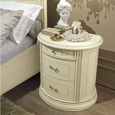 Siena Oval 3 Drawer Bedside Cabinet - Ivory