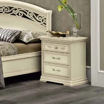 Torriani 3 Drawer Bedside Cabinet - Ivory, Walnut image