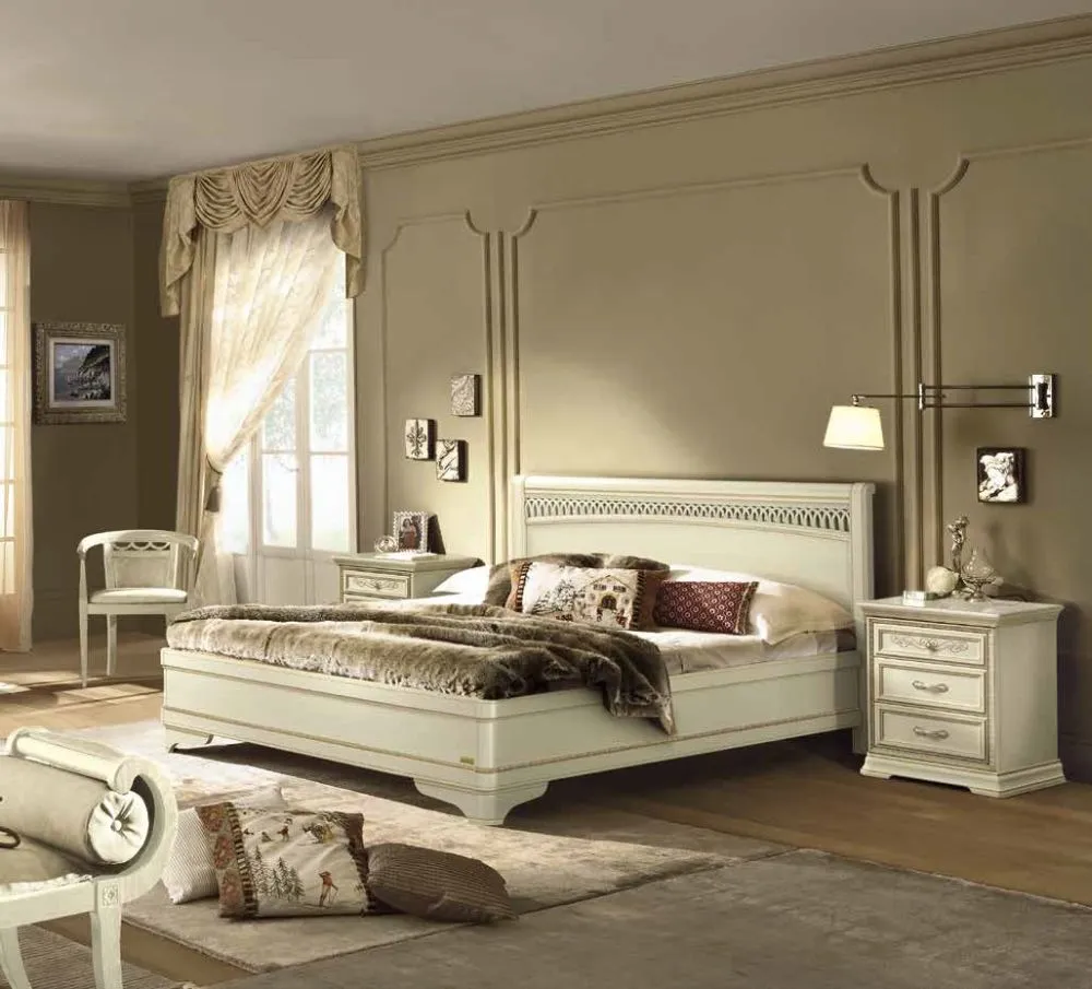 Torriani Tiziano Queen Size Bed Frame - Ivory, Walnut