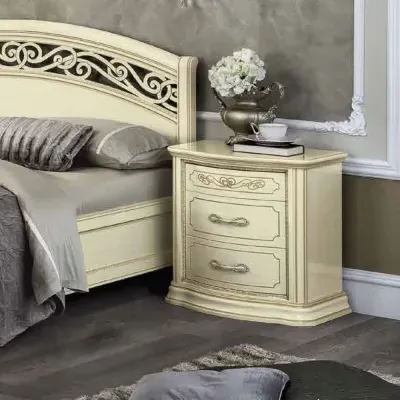 Torriani VIP 3 Drawer Bedside Cabinet - Ivory, Walnut