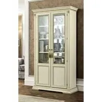 Treviso 2 Door Display Cabinet with Wooden Shelves - White Ash