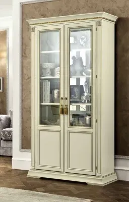 Treviso 2 Door Display Cabinet with Wooden Shelves - White Ash