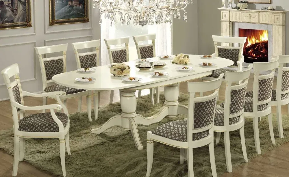 Treviso Oval Extendable Dining Set with 6 Chairs - White Ash