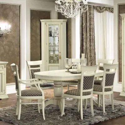 Treviso Oval Extendable Dining Set with 6 Chairs - White Ash