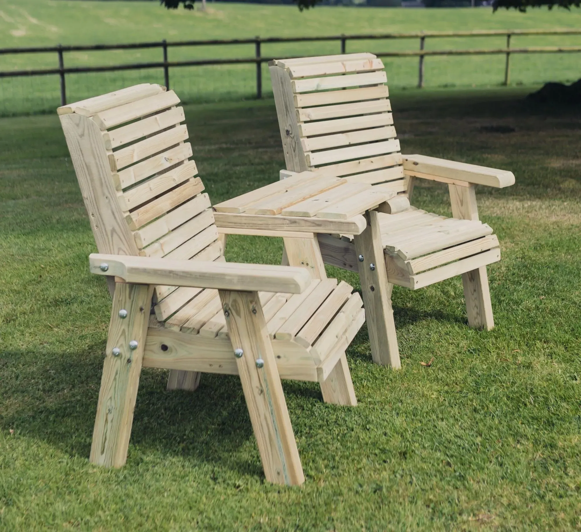 Angled Garden Love Seat - Ivory, Redwood
