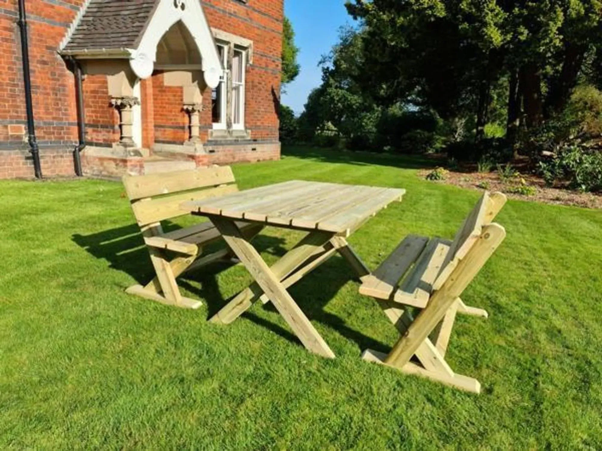 Ashcombe Rectangular Garden Table Set with 2 Benches - Redwood