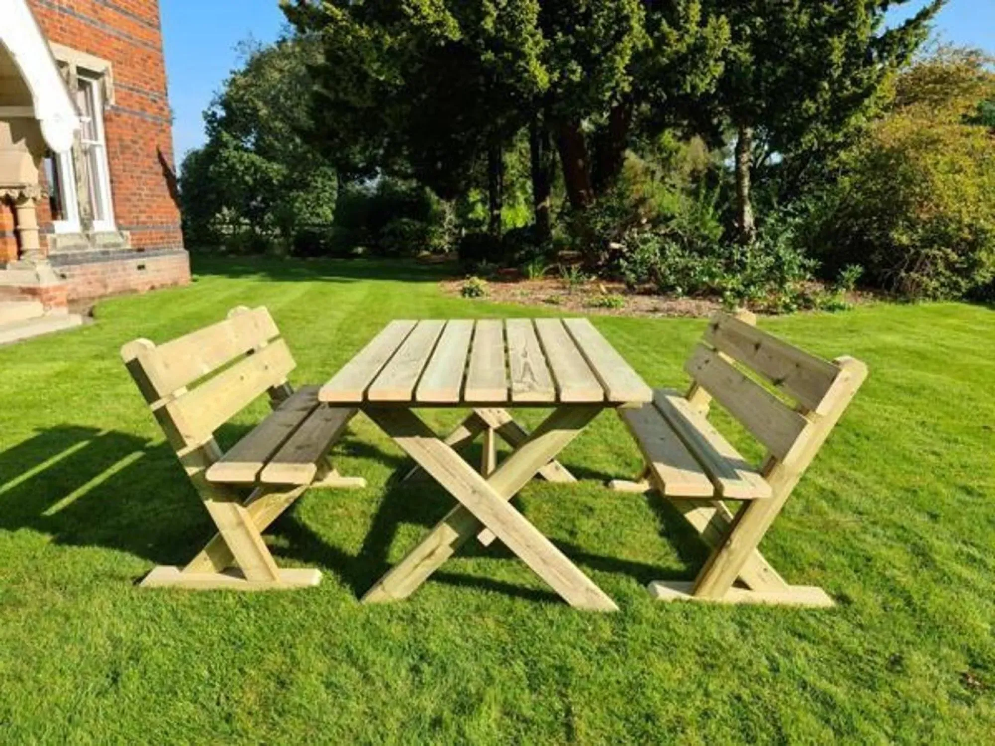 Ashcombe Rectangular Garden Table Set with 2 Benches - Redwood