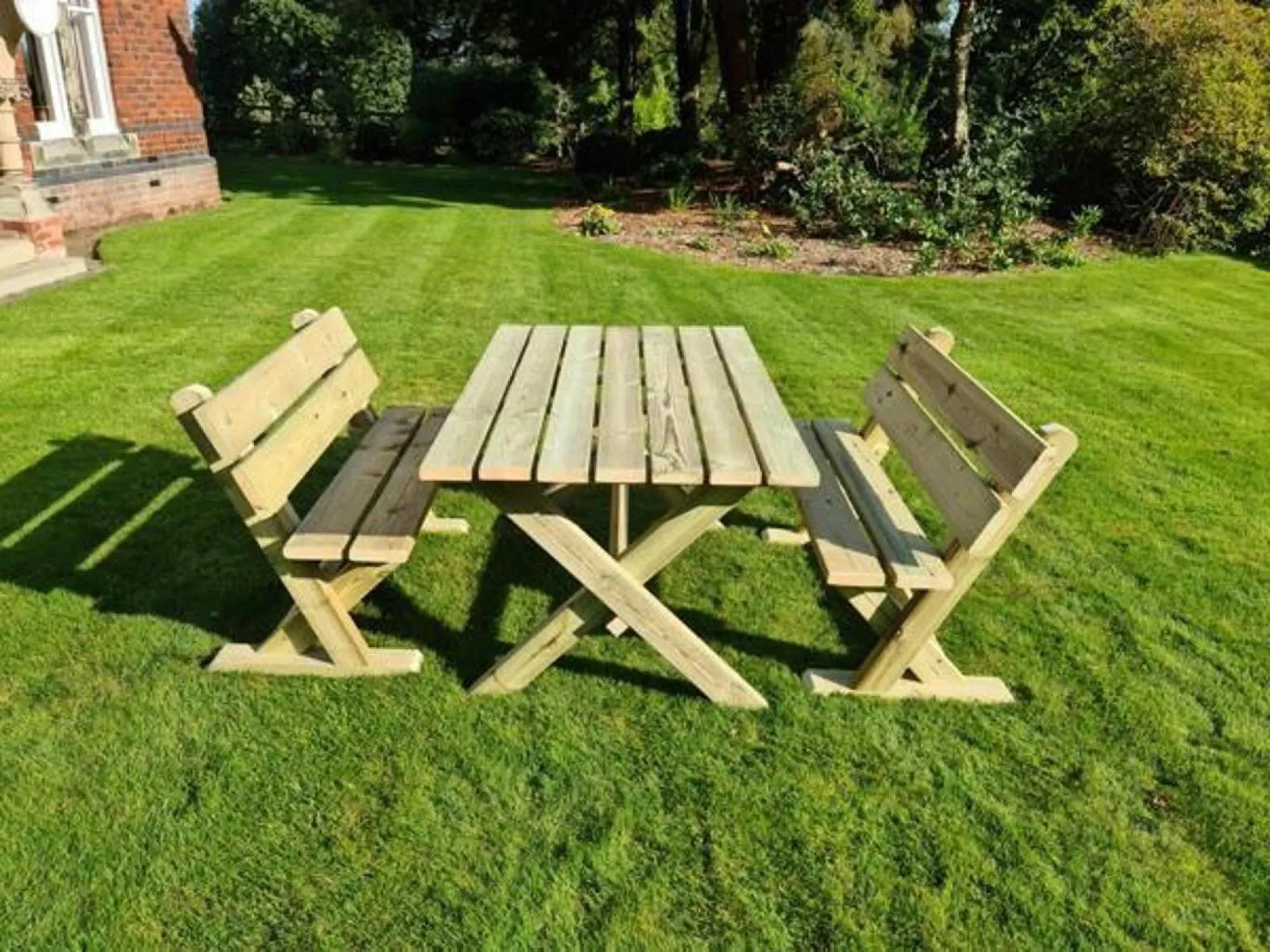 Ashcombe Rectangular Garden Table Set with 2 Benches - Redwood