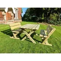 Ashcombe Rectangular Garden Table Set with 2 Benches - Redwood