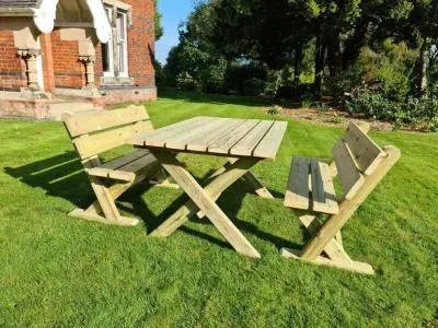 Ashcombe Rectangular Garden Table Set with 2 Benches - Redwood image