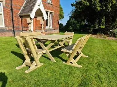 Ashcombe Rectangular Garden Table Set with 2 Chairs 2 Benches - Redwood