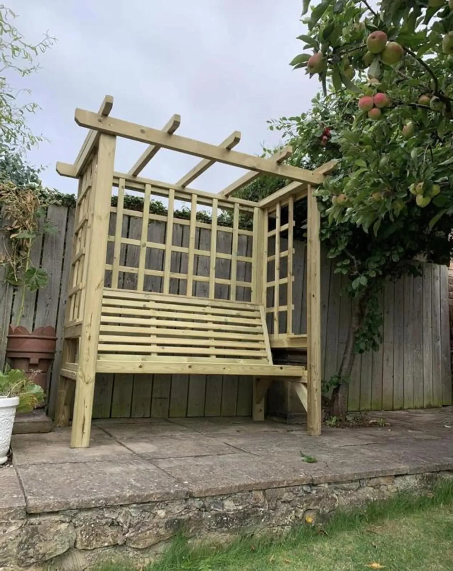 Beatrice 3-Seater Garden Arbour - Ivory, Redwood