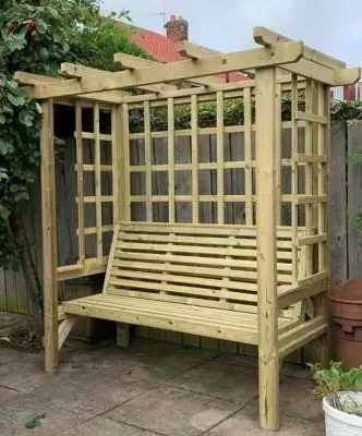 Beatrice 3-Seater Garden Arbour - Ivory, Redwood