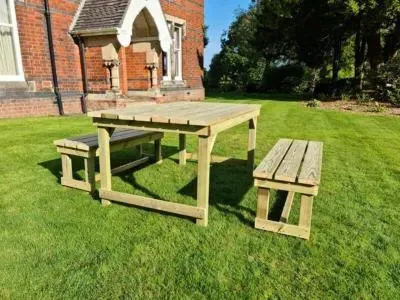 Butchers Redwood Garden Table Set with 2 Benches - Ivory image