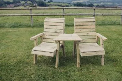 Clover Angled Garden Love Seat - Ivory, Redwood image