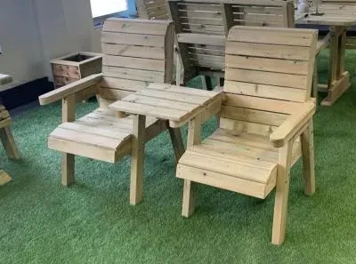 Clover Straight Garden Love Seat - Ivory, Redwood