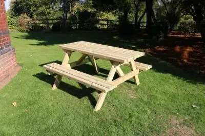 Deluxe 6 Seater Garden Picnic Table Set - Ivory, Redwood image