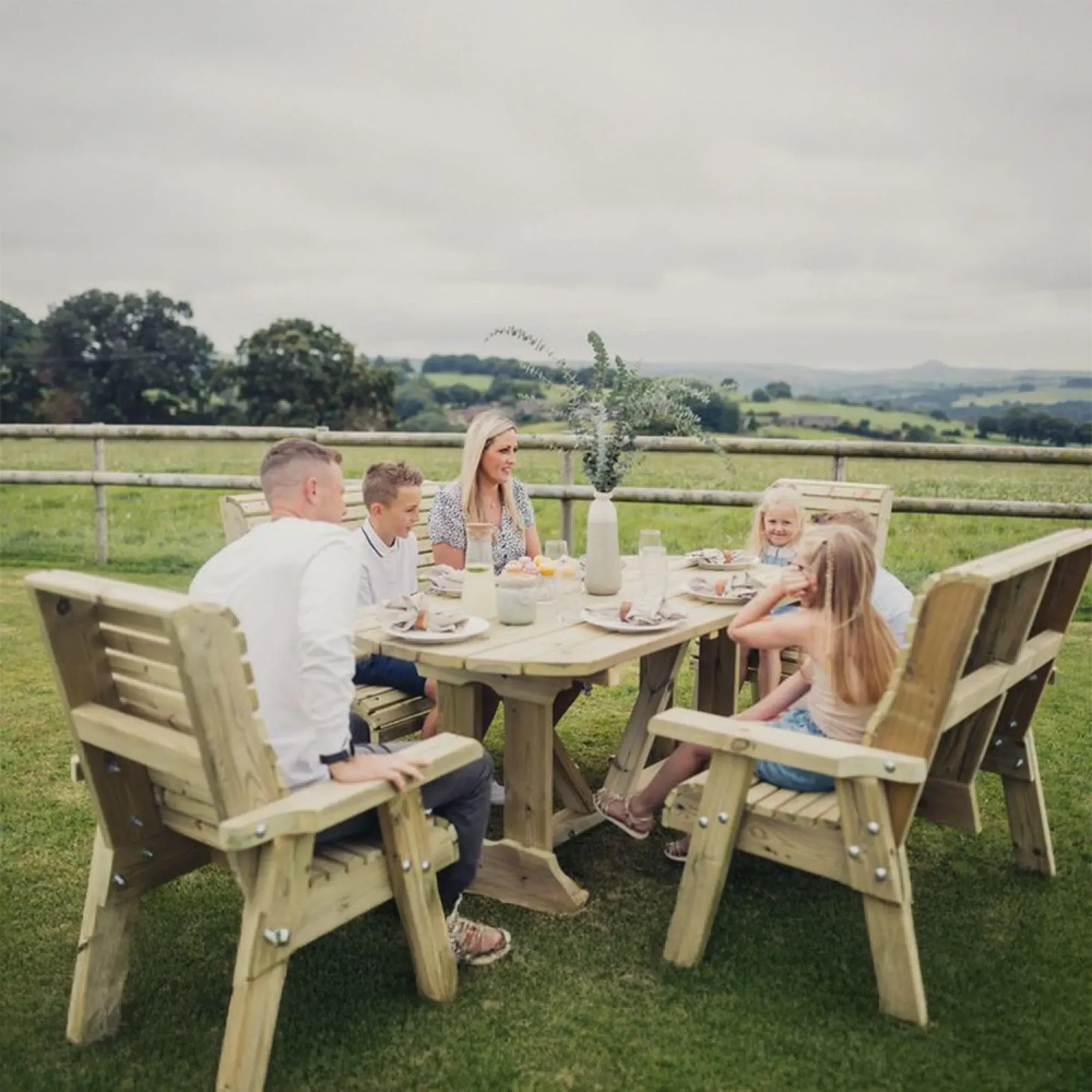 Ergo Redwood Garden Table Set with 2 Chairs 2 Benches - Ivory