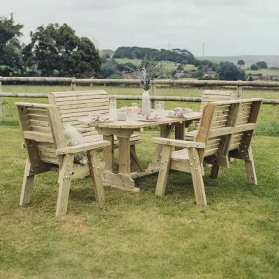 Ergo Redwood Garden Table Set with 2 Chairs 2 Benches - Ivory