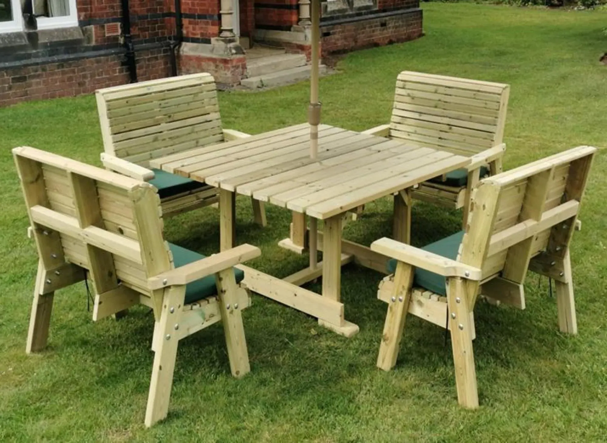 Ergo Square Redwood Garden Table Set with 4 Benches - Ivory