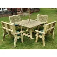 Ergo Square Redwood Garden Table Set with 4 Benches - Ivory