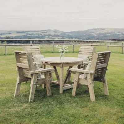 Ergo Timber 4-Seater Round Garden Dining Set
