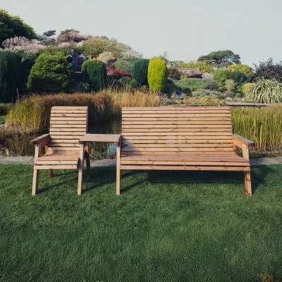 Redwood 3-Seater Garden Bench and Chair Set - Brown image