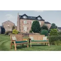 Redwood Angled 2-Seater and 3-Seater Garden Benches Set - Brown