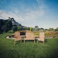 Redwood Angled 2-Seater Bench and 2 Chairs Garden Set - Brown