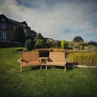 Redwood Angled 2-Seater Garden Benches Set - Brown