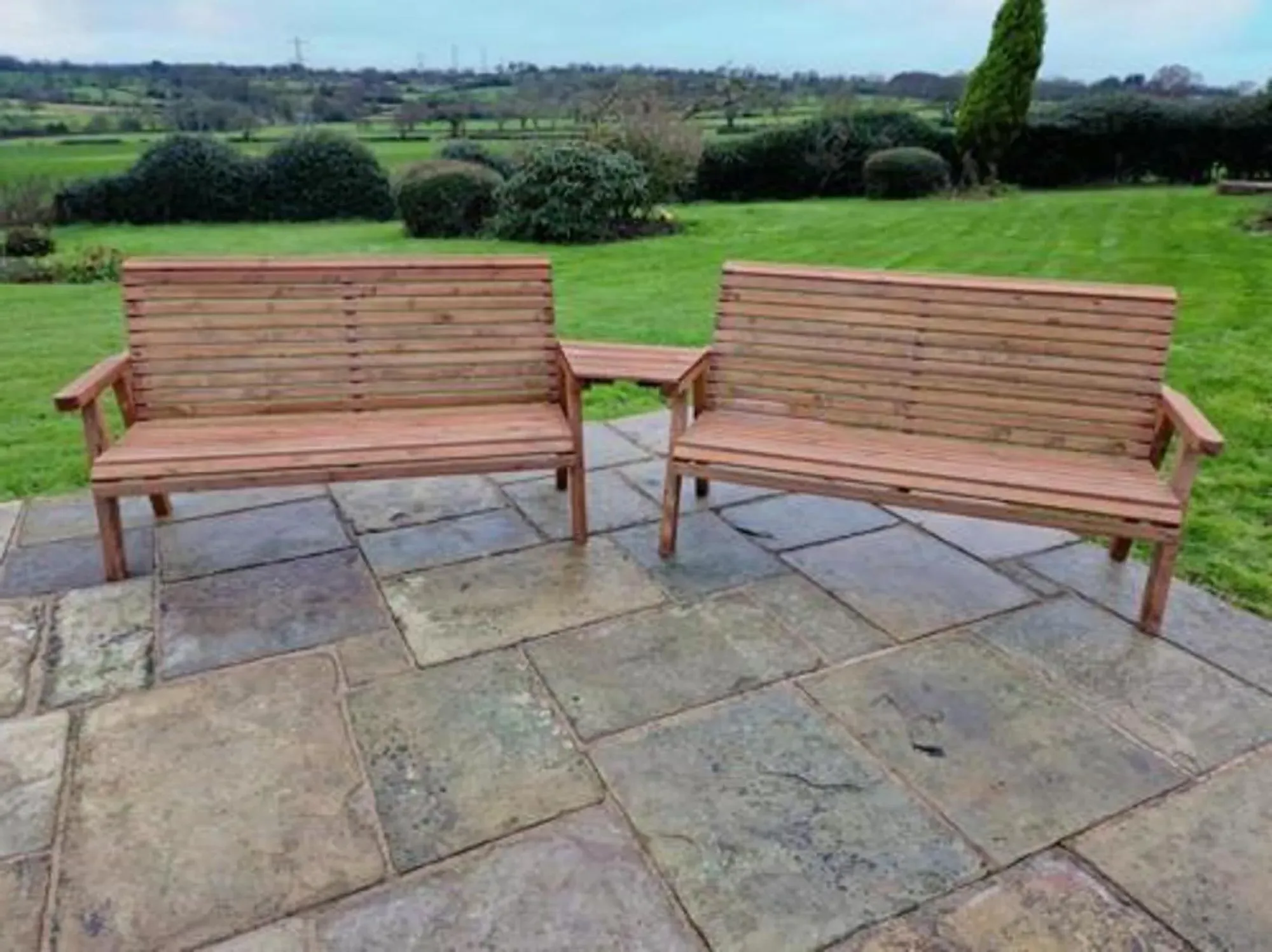 Redwood Angled 3-Seater Garden Bench Set - Brown