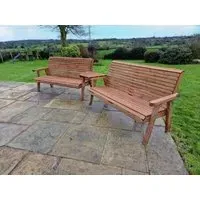 Redwood Angled 3-Seater Garden Bench Set - Brown