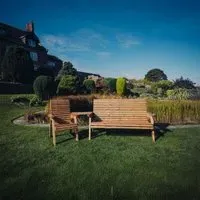 Redwood Angled 3-Seater Garden Bench Set - Brown