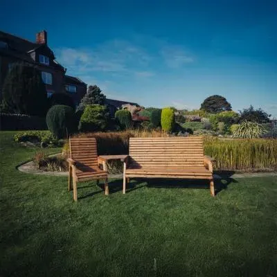 Redwood Angled 3-Seater Garden Bench Set - Brown image