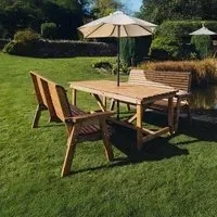 Redwood Rectangular Garden Table Set with 2 Benches - Brown