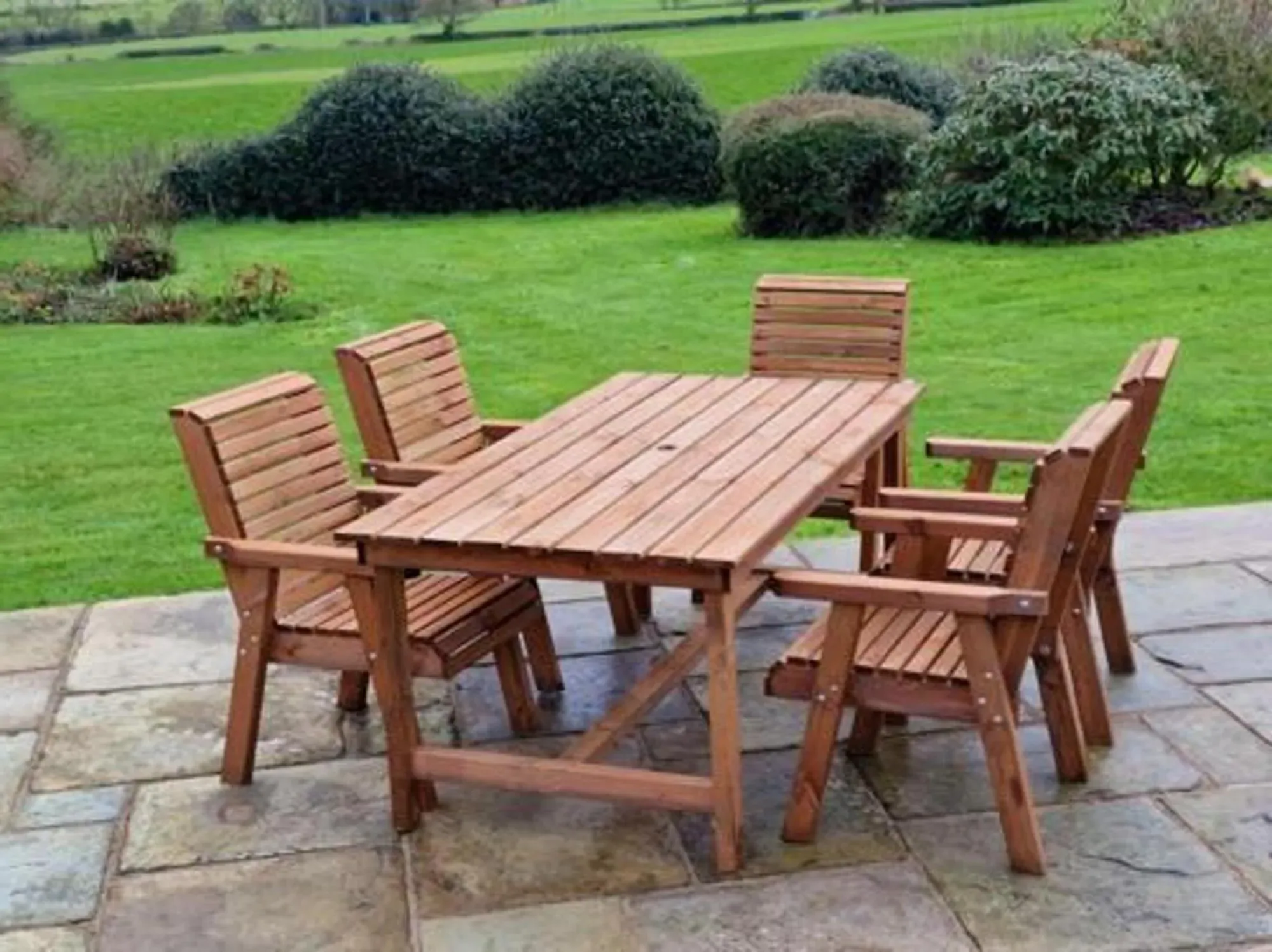 Redwood Rectangular Garden Table Set with 5 Chairs - Brown